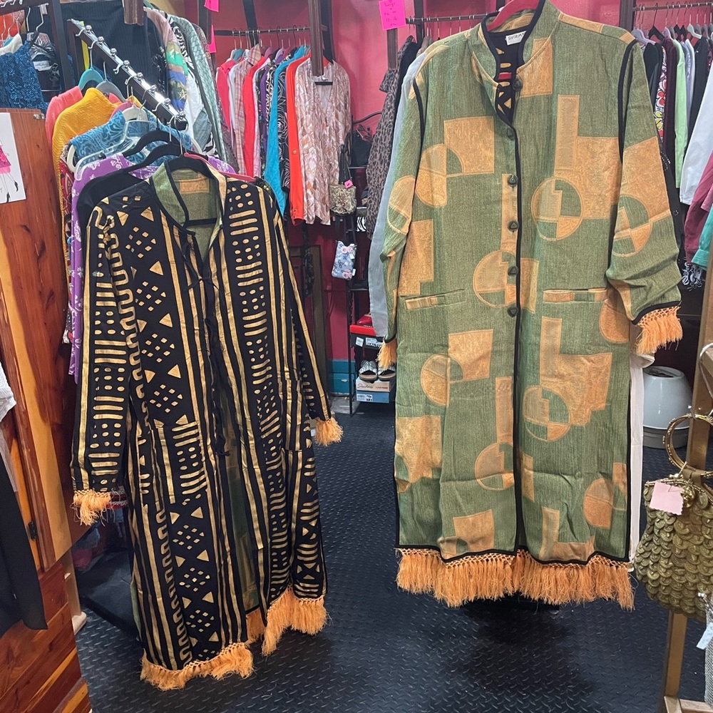 Shermarke NWT one size Vintage Reversible Patterned Long Coat with Fringe